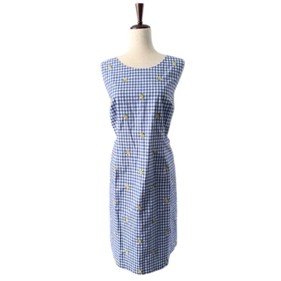 Talbots Lemon Gingham Shift Dress Embroidered Keyhole Back Lined Cotton 16 NWOT - Picture 4 of 16